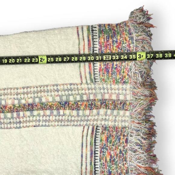 Janice Fuzzy Longline Cardigan Cream Southwestern Trim Fray Fringe Medium - Picture 13 of 14